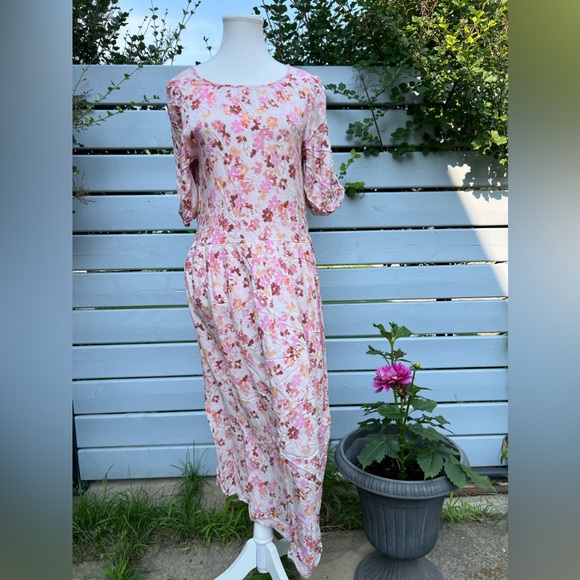 H&M floral flowy short sleeves summer calf length dress - Picture 1 of 3